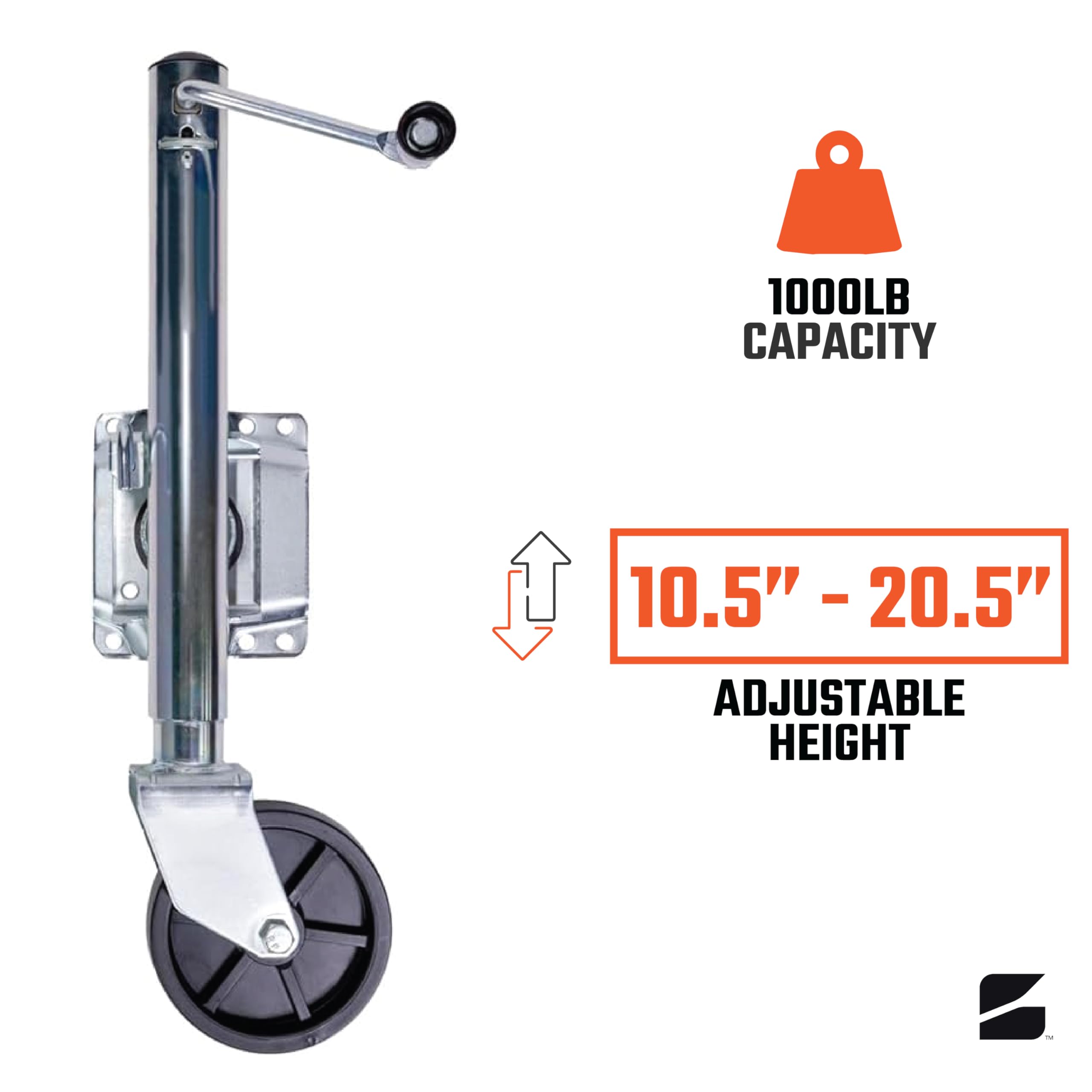 Marine Trailer Jack | Side-Wind | Heavy-Duty Swivel Mount | 6-Inch Wheel | Stainless Steel | Chrome Finish | 1000lb Capacity | BD-1000SW-SM