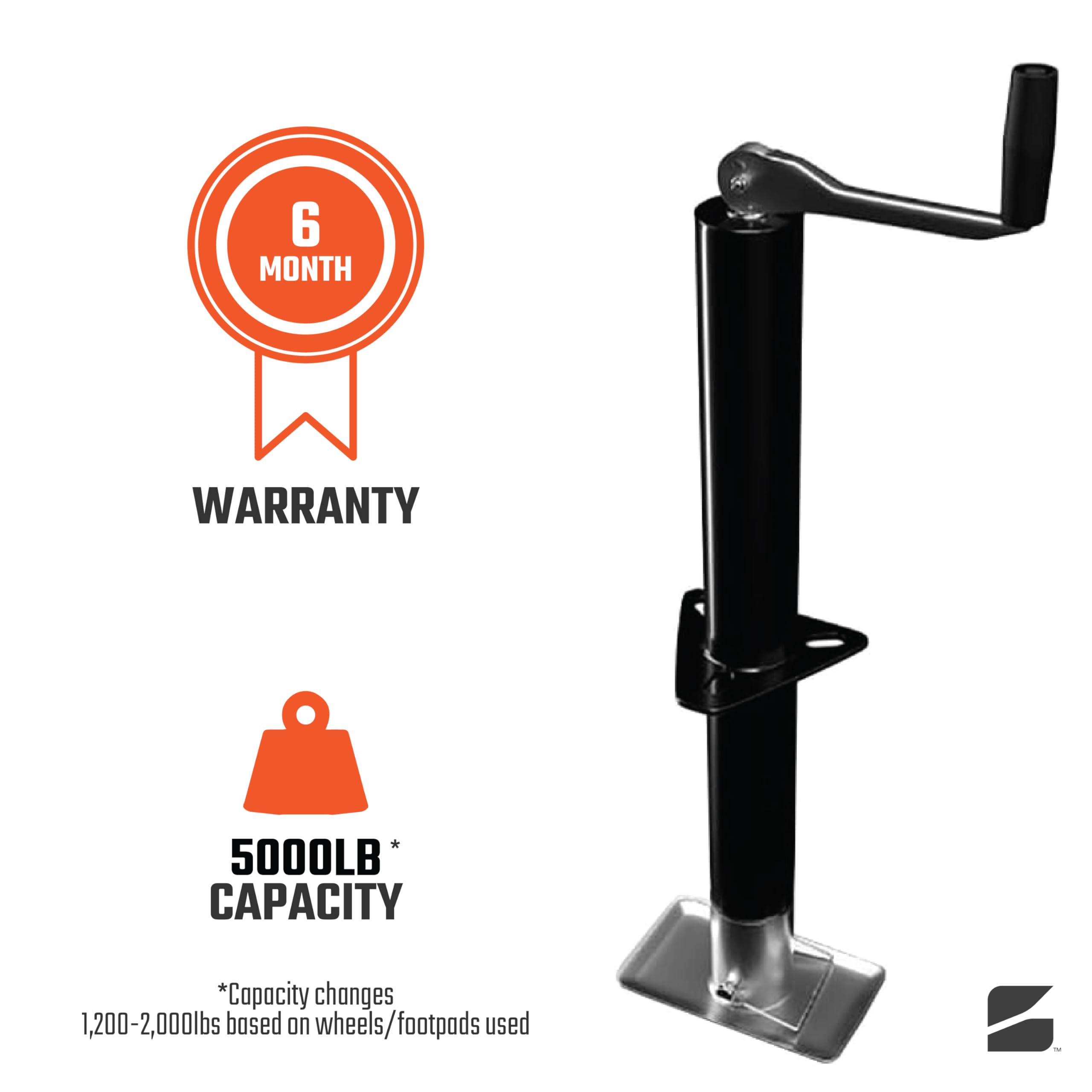 Top-Wind Trailer Jack with a Rectangular Footpad | 5000lb Capacity A-Frame | Great for Trailers, Boats, Campers, & More | BJ-5000TW-1 / RFP